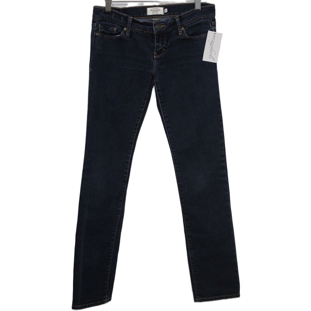 Abercrombie & Fitch Blue Denim Dark Wash Cotton Stretch Straight Leg Jean Size 0